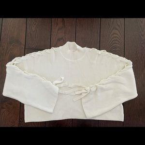 Aritzia White Crop Turtleneck with Ties
